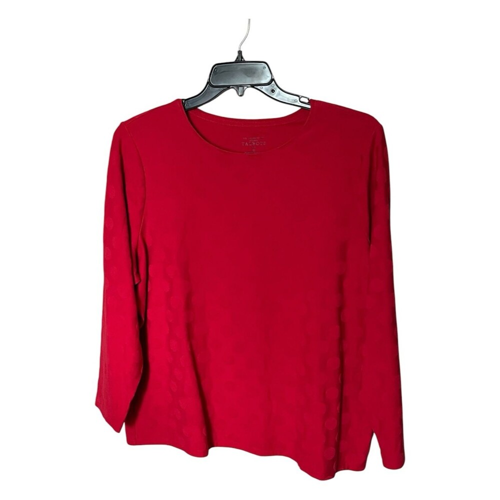 Talbots Plus The Talbots Tee Red Circle Print Cotton-Blend Long Sleeve Size 2X